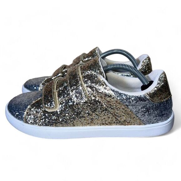 Kidpik 2 Tone Metallic Gold / Silver Glitter Casual Sneakers Youth 6 Women's 7 - Picture 2 of 11